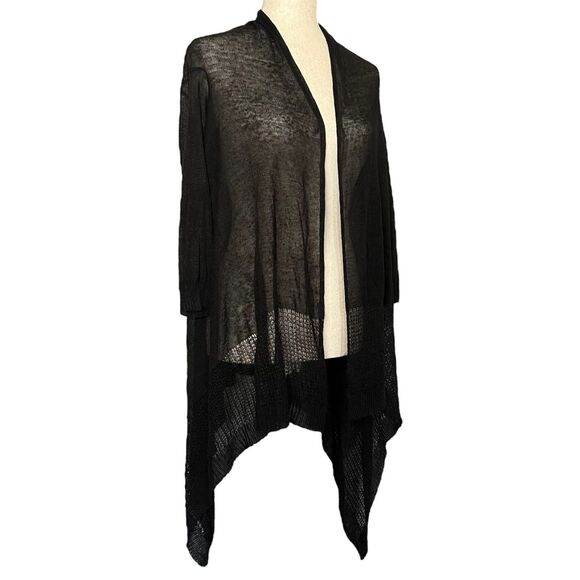120% Lino Longline Cardigan Black Size S Sheer Open Gauzy Duster High Low Luxury - Picture 1 of 11